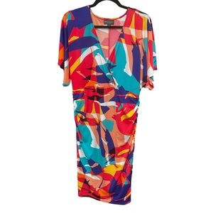 Cut To Curve Stretch Bright Brush Stroke V-Neck Fitted Dress, size XL, JC Penny